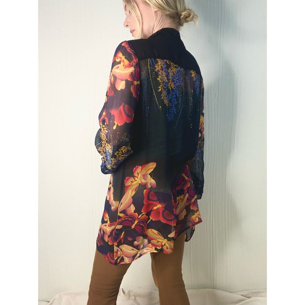 CITRON Black Sheer Silk Kimono Floral Butterflies US MEDIUM - Picture 3 of 15
